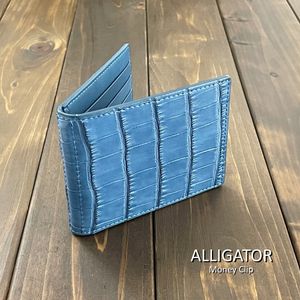 【SALE】ALLIGATOR アリゲーター ワニ革 藍染 淡藍 マネークリップ インディゴブルー 青