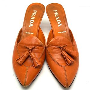 プラダ ミュール サンダル レザー オレンジ サイズ38 1/2（25.5cm） PRADA