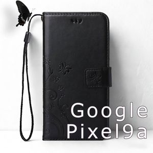 Google Pixel9a ケース 手帳型 pixel 9a カバー ピクセル9a 黒 ブラック 蝶 バタフライ