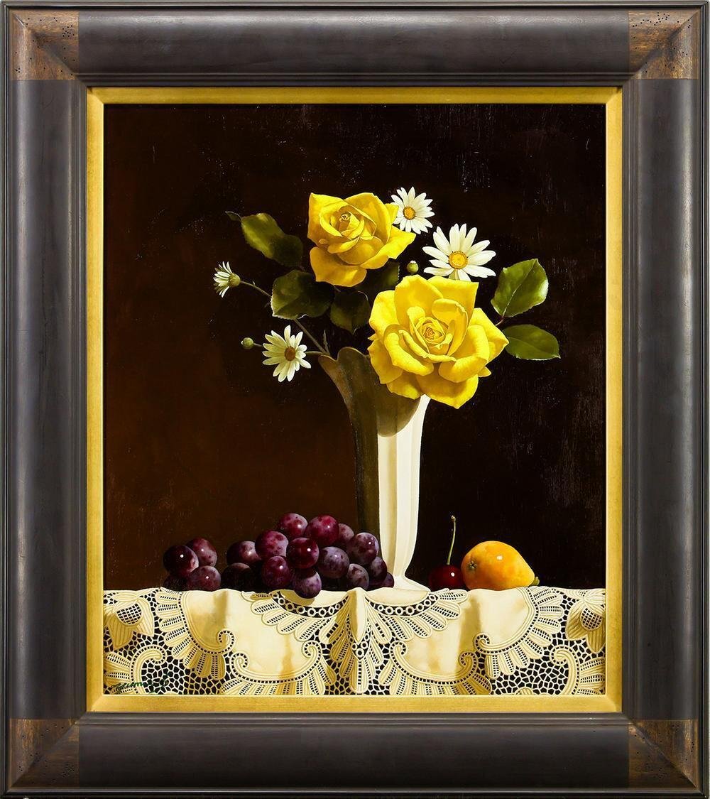 ◉真作保証◉藤波 晃◉油彩 薔薇 静物画 F0号◉豪華額装つき◉送料込み◉ 真作】【WISH】鈴木裕見子「バラとぶどう」油彩 10号 ◇果実と花が彩る