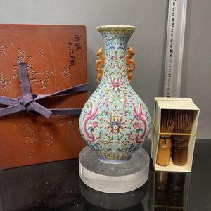 清 大清乾隆年製 粉彩色絵『山水風景人物漢詩文』飾壺 花器 高さ31.5㎝ 中国 乾隆年製款 粉彩 色絵 山水人物文 玉壷春瓶 V R9206の通販 by