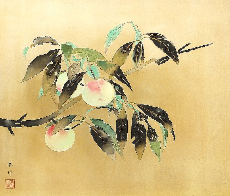 GLC】堅山南風 「桃」 日本画10号 文化勲章受章 日本芸術院会員 師