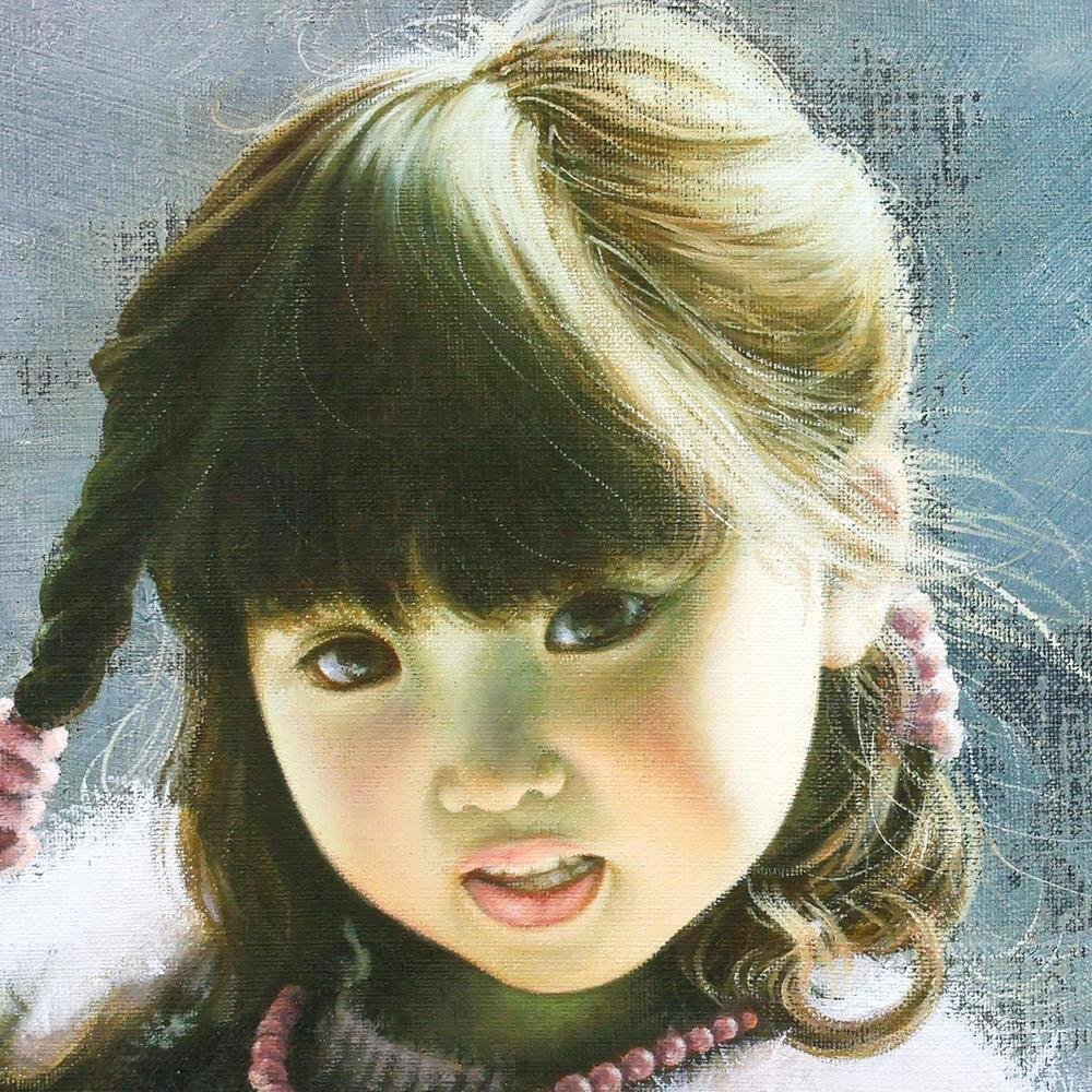 真作】【WISH】藤岡心象 油彩 8号 一枚の絵取扱 ◇無垢に微笑む