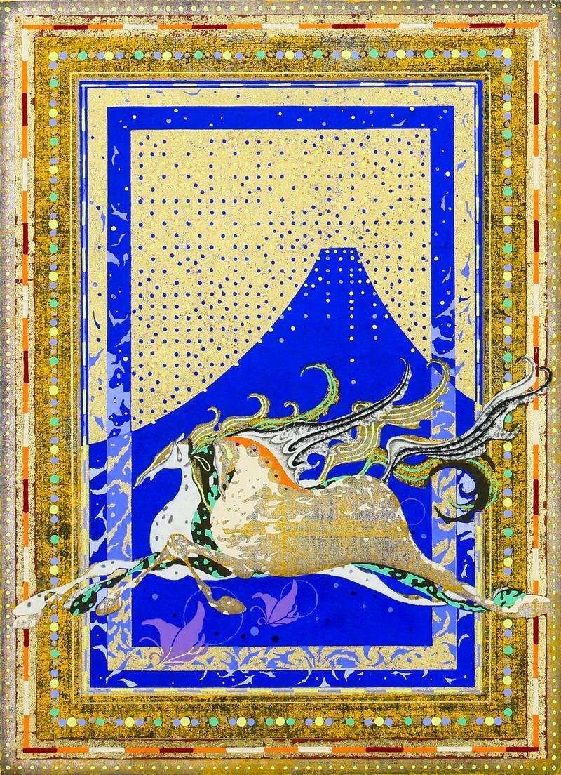 真作】【WISH】中山正 木版画 1993年作 直筆サイン 金箔仕様 駆け馬と
