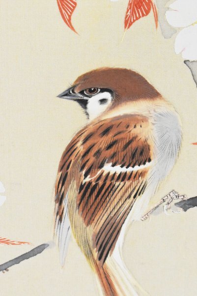 K7452 真作 徳永観林「桜花雀図」絹本 共箱 肉筆 鈴木華邨師事 スズメ