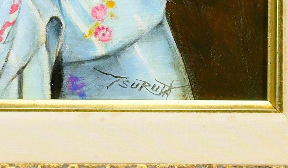 弦田英太郎　絵画　あみもの　原作　油絵 真作】【WISH】弦田英太郎「口紅をさす舞妓」油彩 6号 ◇紅を添える