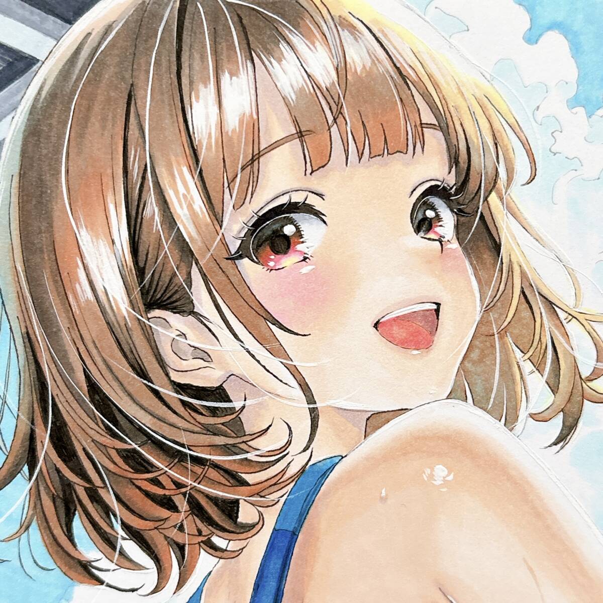 陸上女子 ブルマ 原画 手描きイラスト コピック 油彩色鉛筆 A4