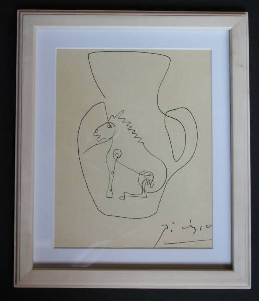 ピカソ/一筆書き/肉筆/インク原画/直筆サイン/証明書&登録証(絵画