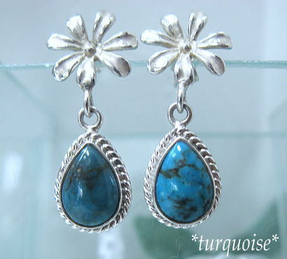 *Ss◆ターコイズ雫◆ティアレ花シルバー925ピアス◆トルコ石_2