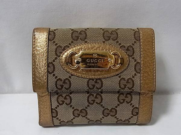 GUCCI グッチ財布×二つ折り×GG柄キャンパス×ゴールド GUCCIグッチ財布