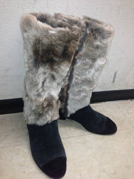 シャネル　ファー　ブーツ　CHANEL　36　ムートン　レザー