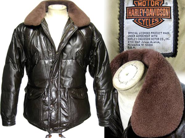 ハーレーダビッドソン(Harley Davidson)レザーダウンジャケット(L