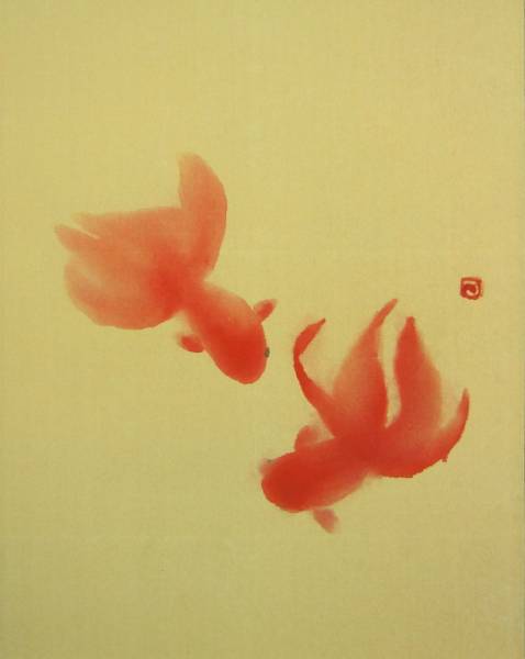 絵画インテリア】片岡鶴太郎『金魚』複製画 額付 即納OK(絵画)｜売買