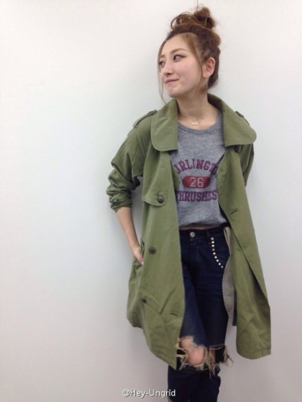 Ungridラウンドカラートレンチコート吉田怜香カーキS