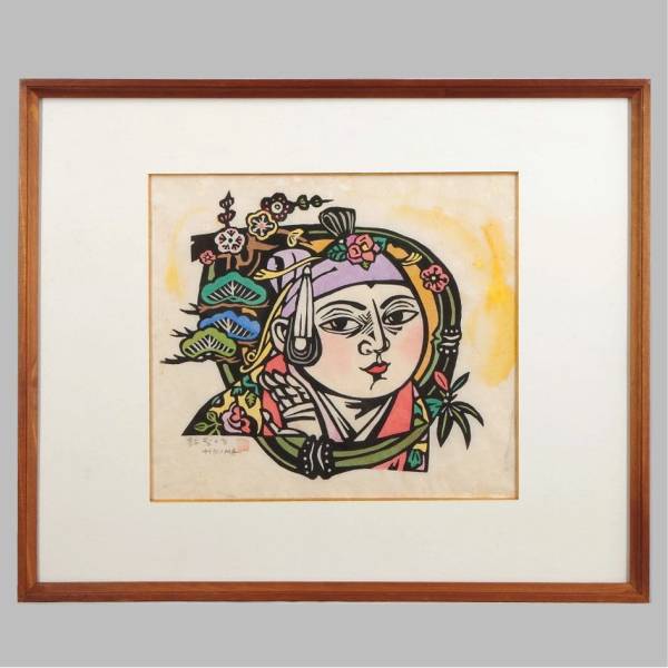 儀間比呂志 「紅型の女」 額裝3号 ○型絵に手彩色 1点物！○(木版画 