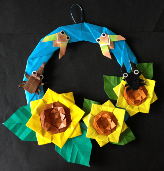 折り紙 ヒマワリと昆虫のリース カブトムシ夏クワガタ壁面飾り 折り紙 千代紙 売買されたオークション情報 Yahooの商品情報をアーカイブ公開 オークファン Aucfan Com