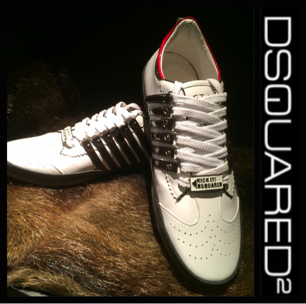 新品6万 ディースクエアード 黒ラインレザースニーカー 42