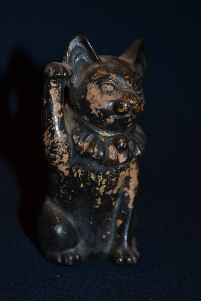 ☆99【昭和レトロ】黒招き猫◆陶器◆主夜神尊H11.5㎝《時代物》