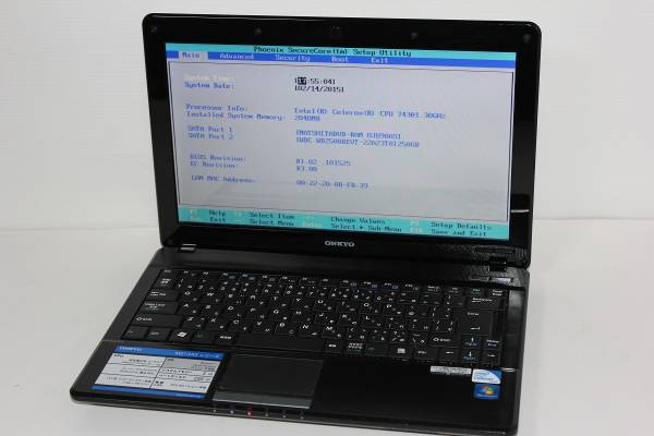 ONKYO N13WGT04 Celeron743 1.3GHz/250GB/2GB BIOSまで ジャンク