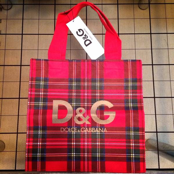 ☆D&G ドルガバ チェック ショッピング トート バッグ 小 限定☆(布製 