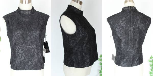 新品 黒 ラメ入 9号 インナー 袖無 ブラウス ドルチェ 百貨店品