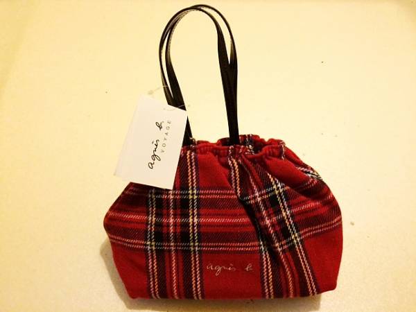 タグ付き新品!アニエスベー/タータンチェックミニバッグ☆レッド 