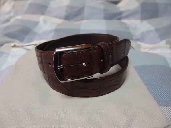 アンドレアダミコ クロコダイルレザーベルト 濃ブラウン 90 美品