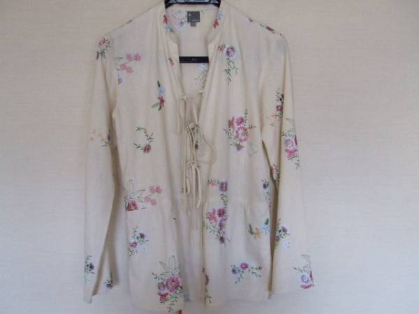 送料込/新品【刺繍ブラウス】オフホワイト/LINEN100％