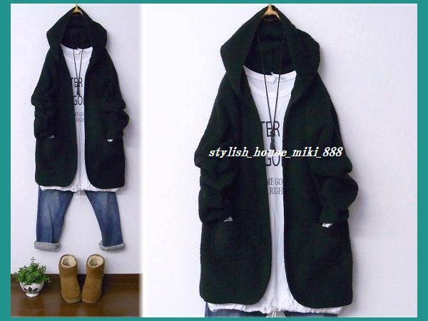 １円～新品 モコモコ ♪ 軽くて暖かい お洒落 コートC906T★黒