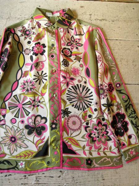 ldy105◇60s Emilio pucci シルクシャツ ピンク系 ヴィンテージM(長袖 