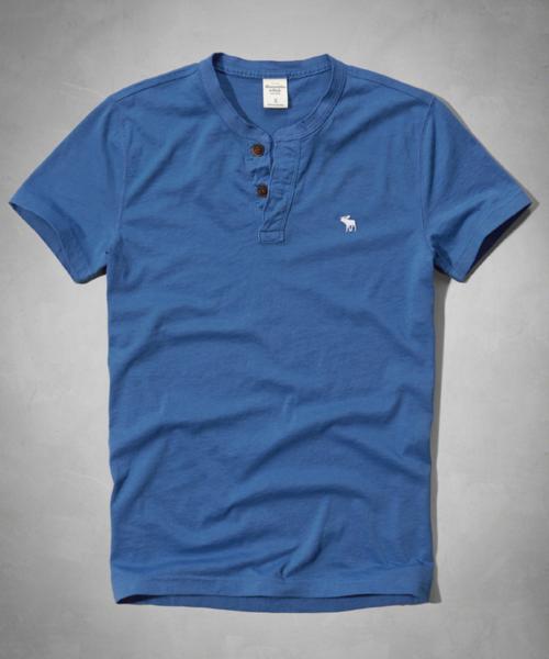 ★送料無料★ヘンリーネックTシャツ(Ｍ)青/アバクロ/O-23975