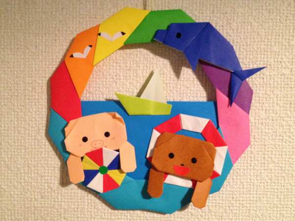 折り紙リース こぶたとくまの海水浴 ハンドメイド 夏休み イルカ 折り紙 千代紙 売買されたオークション情報 Yahooの商品情報をアーカイブ公開 オークファン Aucfan Com