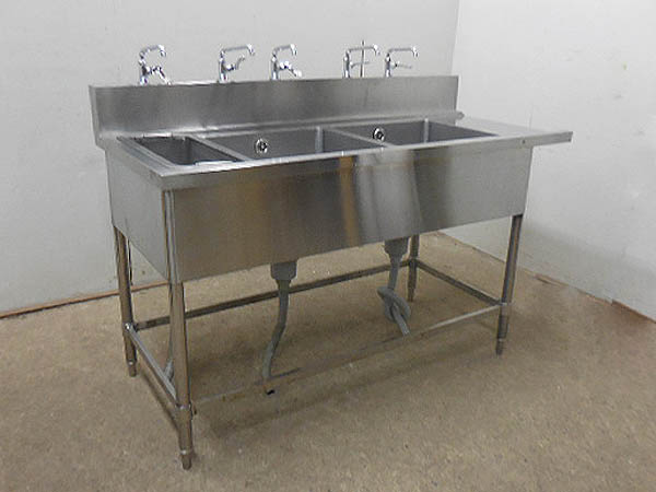 ステンレス 右ソイルド2槽シンク 他 153×67×85cm 中古 (E377)
