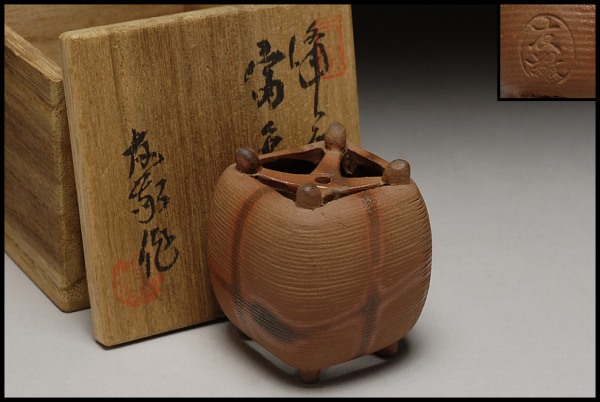 【播州庵】木村友敬 備前焼 糸巻蓋置 ◆共箱 茶道具