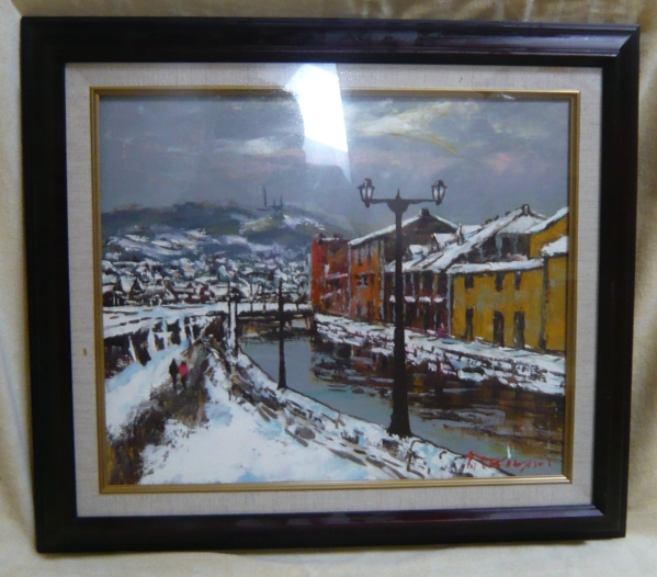 ☆高橋益之☆ 『冬の小樽運河』 F8 油彩 自然 風景画