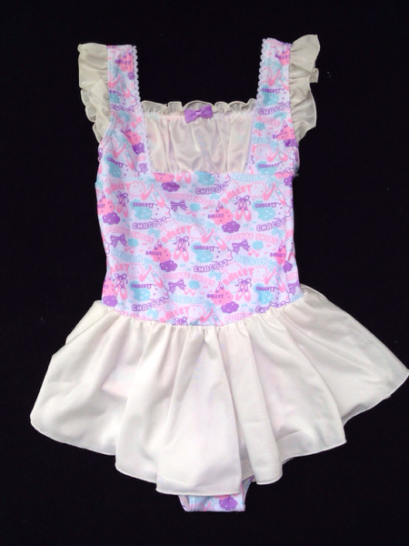 新品チャコットキッズ★キュートなレオタード POP柄 白120k