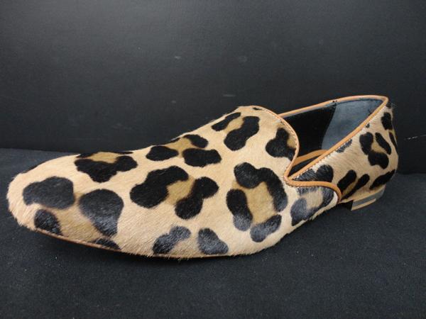 ジャコモレリ レオパード柄ハラコレザースリッポン 37.5 1円