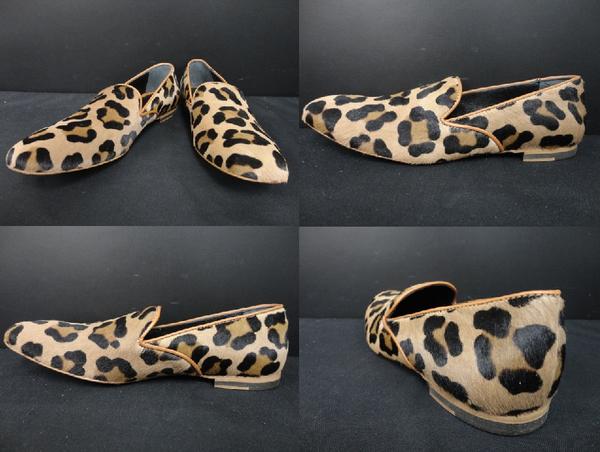 ジャコモレリ レオパード柄ハラコレザースリッポン 37.5 1円