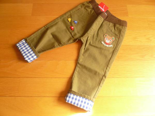 新品　★　ミキハウス　ぷっちーくん　裾チェック　パンツ　９０
