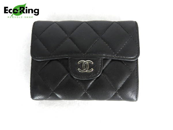 1円 シャネル マトラッセ ラム カードケース ブラック DW221