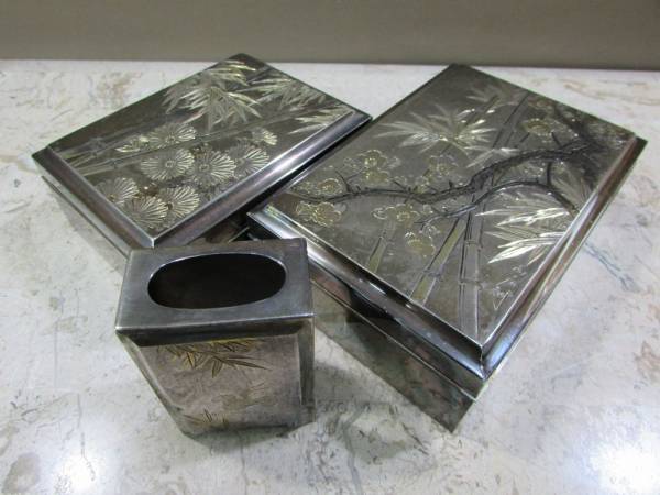 ☆銀製 950 喫煙具セット 灰皿 唐木 在銘☆ 工芸品 金属工芸 【公式通販】