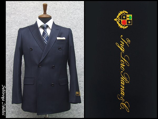 [ロロピアーナ]Super130日本製スリムダブルスーツ紺LOW01 ★A 6