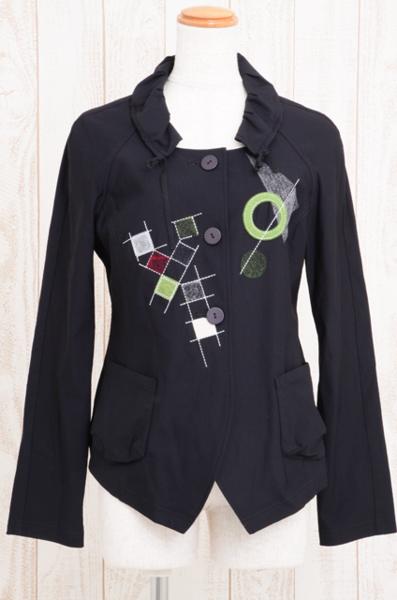 2012美品 t.b/センソユニコ 刺繍デザインジャケット 黒38 op235 