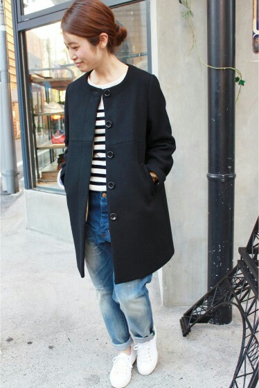 IENA SLOBE ノーカラーコート(ブロック・黒) PORTLAND ノーカラー 