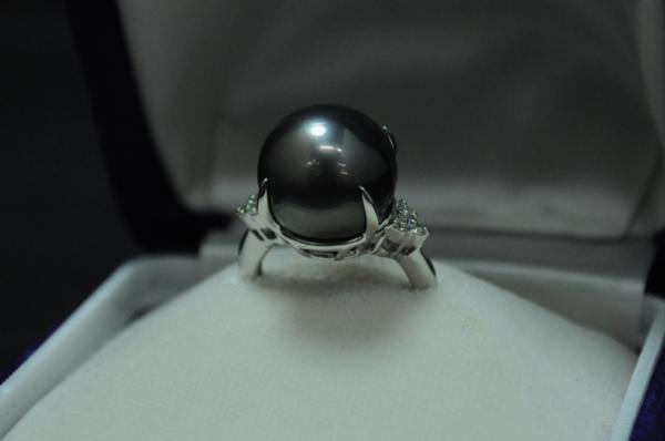 黒蝶真珠 リング Pt900 プラチナ 約12.5号 鑑別書 パール ダイヤ
