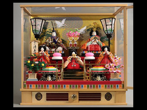 ■■3月雛人形/雛飾り一式/オルゴール付ガラスケース入り■■