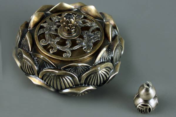 △峰△283Y■本物 純銀 蓮造像 アロマ炉 茶道具 仏具 在銘■