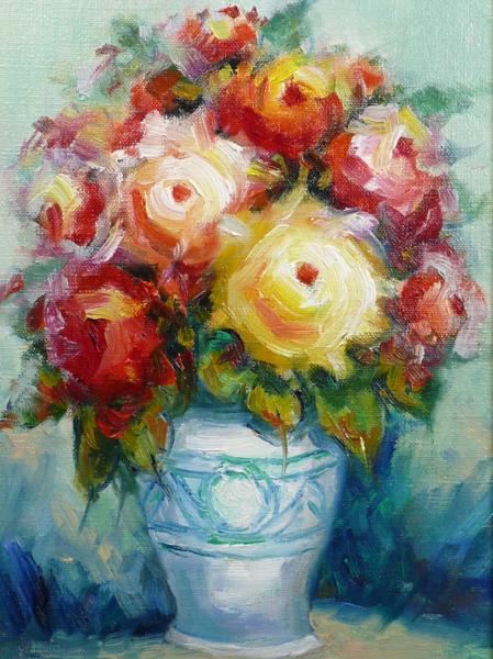 油絵 絵画買取・販売の小竹美術 市川賛次作 F4号 薔薇バラ（真作）油絵
