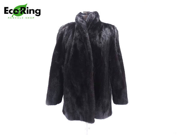 1円 ミンク 毛皮ファー ハーフ コート ブラック AL506