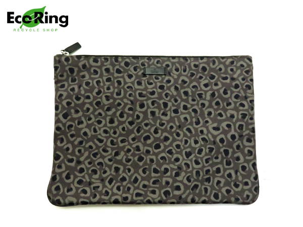 1円 グッチ レオパード柄 フラット クラッチバッグ グレー CJ569